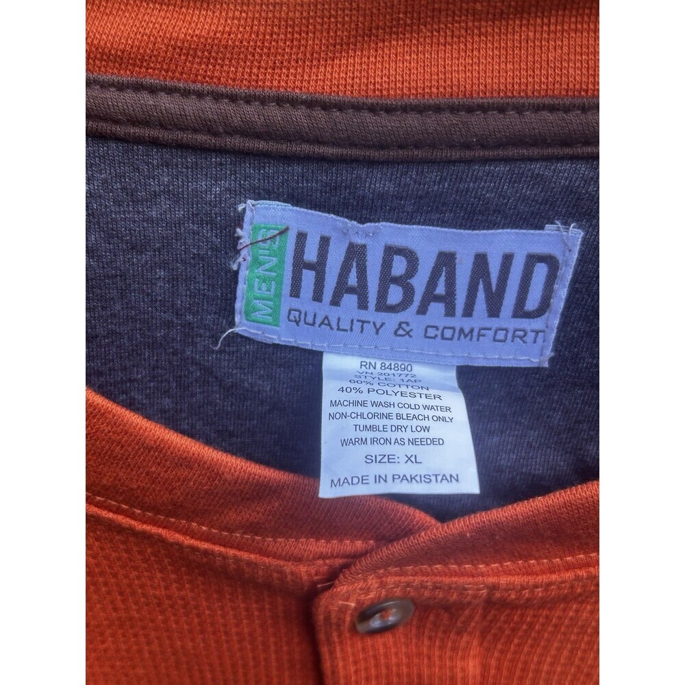 New Haband Henley Waffle Weave Shirt Size XL Orange Long Sleeve Thermal Preppy - Picture 5 of 7